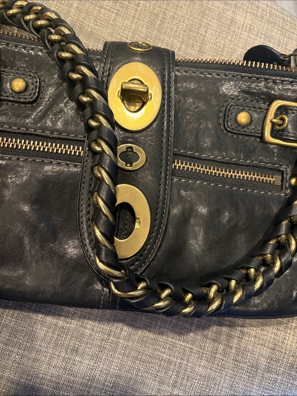 Coach Black Leather Shoulder Bag with Gold Hardware - Picture 12 of 13